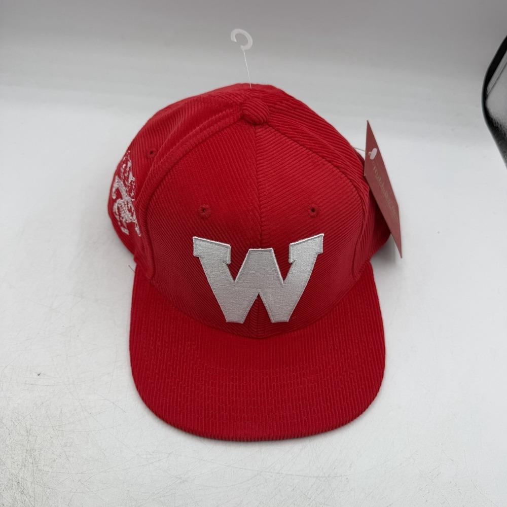 Mitchell & Ness Wisconsin Badgers Hat Cap Snapback Adjustable Red Corduroy Retro - Picture 3 of 10